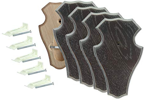 EUROHUNT Rehbock Gehörnbrettchen spitz Dunkelbraun mit Gehörnklammern 5 Sets aus Brettchen und Klammer 19x12 cm oder 22x13 cm rissfreie Eiche (R 22x13 cm)