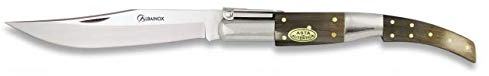Navaja ARABE CARRACA Nº3 Mango de Asta Toro Hoja de Acero INOX inoxidable de 13,5 cm para Camping, Caza, Pesca, Supervivencia y Bushcraft Albainox 01079 + Portabotellas de regalo