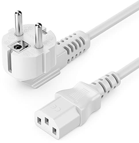 deleyCON 5m Câble d'alimentation Contact de Protection Fiche Type F (CEE 7/4) Coudé à 90° vers Le Connecteur d'alimentation C13 Connecteur Femelle PC Moniteur d'Ordinateur Imprimante Beamer - Blanc