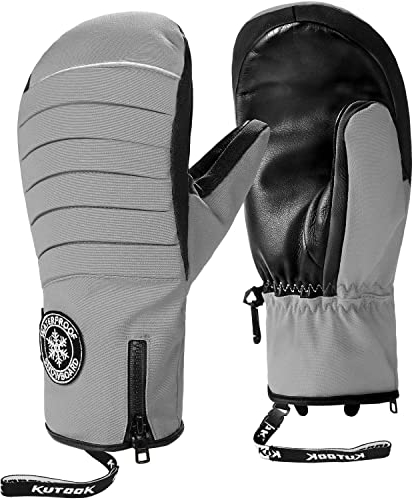 KUTOOK Skihandschuhe Snowboard Handschuhe Herren Damen Fäustlinge Wasserdicht Warm Winter Winddicht Winterhandschuhe für Ski Snowboard Outdoor Gray,XL