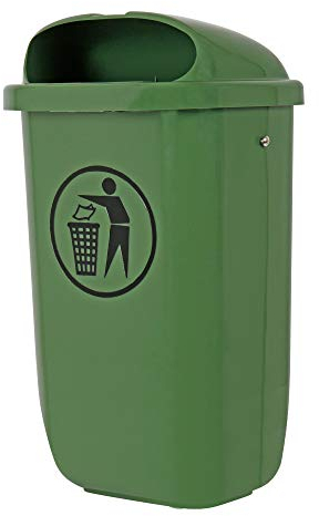 STIER Poubelle avec housse anti-pluie, volume : 50 l, couleur : vert, dimensions : 432 x 334 x 745 mm, poubelle pour montage sur pieux, mâts et murs, procédé de moulage par injection conforme à la