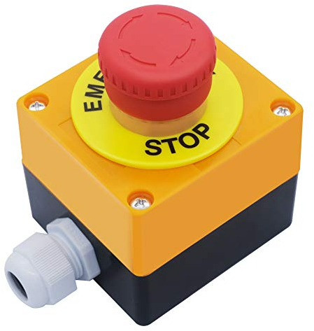 mxuteuk 1NC 1NO Rot Pilz-Not-Aus-Schalter 22mm Roter Pilz Not-Aus-Druckschalter AC 660V 10A Stoppschalter Box Verwendet für Stromverteilerkästen,Elektromagnetische Starter etc. LA36-11ZS-BOX-Y