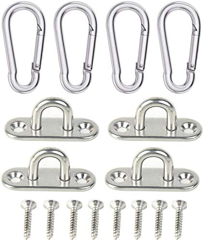 ECHG 8 Stück 5 mm Edelstahl Augplatte und 80mm x 8 mm Karabinerhaken, Sports Karabiner Haken Schnapphaken belastbar bis 230kg