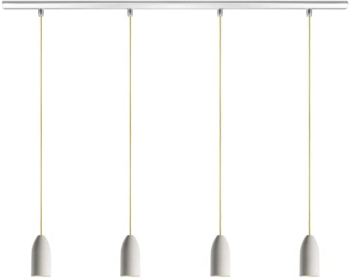 Buchenbusch urban design Pendelleuchte 4 flammig light edition, Hängeleuchte Esstisch mit Textilkabel Gelb, Esstisch Pendelleuchte aus Beton