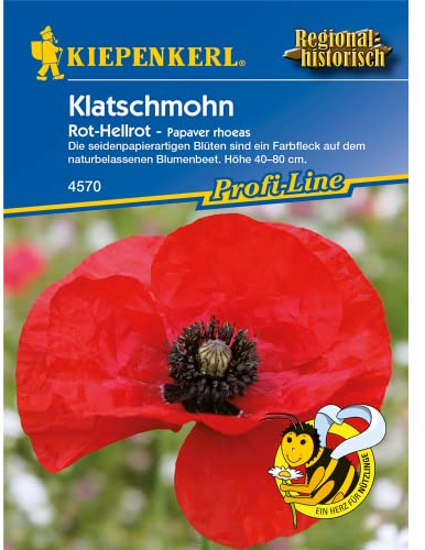 Kiepenkerl Profi-Line Klatschmohnsamen Rot-Hellrot 4570 - Seidenpapierartige Blüten - Höhe 40 bis 80 cm - Inhalt für 3 bis 5 qm - Blumensamen, Saatgut