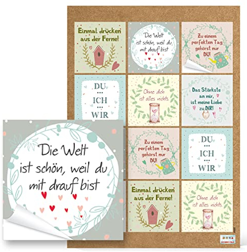 Logbuch-Verlag 48 bunte Sprücheaufkleber quadratisch 6 x 6 cm - Geschenkaufkleber für Verpackungen & Briefe