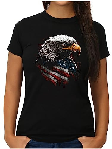 OM3® American Bald Eagle USA T-Shirt - Damen - Amerika Adler U.S. Flagge V - S - XXL