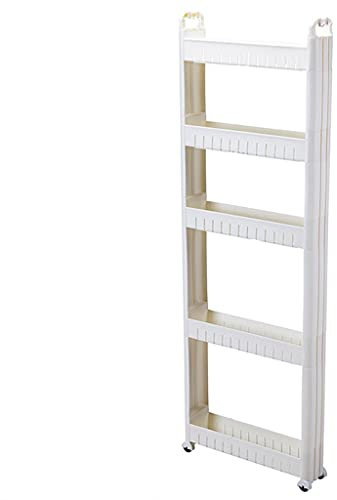 LINONI 3/5-Tier Schmales Regal,Handwagen mit Rädern, Küchenwagen Rollwagen, Mobiler Lagerregal Organizer für Küche Büro, Kunststoff, Weiß, Widh10cm, 5 Tier