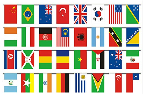Flaggenkette 200 Länder Nationalflagge 50 Meter Hängende Fahnenkette Weltweite Länderflagge Internationale Gemeinschaft Sportfeier Fähnchen Kette Bunte Weltflaggen Deko für Bar Sportclub Party Garten