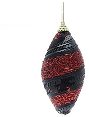 Ingrocart 6 ovale Weihnachtskugeln 12 cm - Farbe Schwarz/Rot - Dekoration Weihnachten