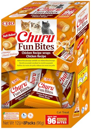 INABA Churu Fun Bites Hochwertige Proteine mit 58% Huhn, Einzelzutat, Getreidefrei, Zuckerfrei Katzen Leckerlies, Keine Nebenerzeugnisse, Katzensnacks in kleinen Häppchen 96 g (1er Pack)