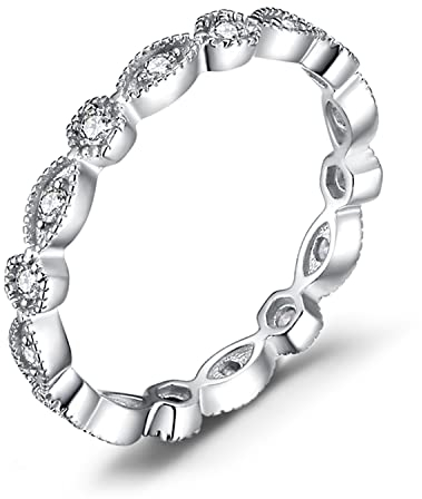 Jewelrypalace Modeschmuck Marquise Zirkonia Band Ring Damen, Hochzeitsringe Silber 925 Trauringe Eheringe für Frauen, Vorsteckring Stapelring Eternity Ring Bandring schmal, Ringe Set Schmuck 53