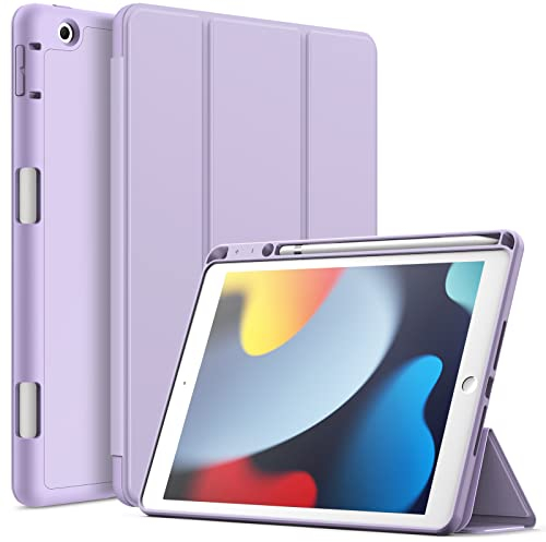 JETech Hülle für iPad 10,2 Zoll Modell 2021/2020/2019 (9./8./7. Generation) mit Stifthalter, Dünne Tablet Schutzhülle mit Weicher TPU Rückseite, Auto Wachen/Schlafen (Helles Lila)