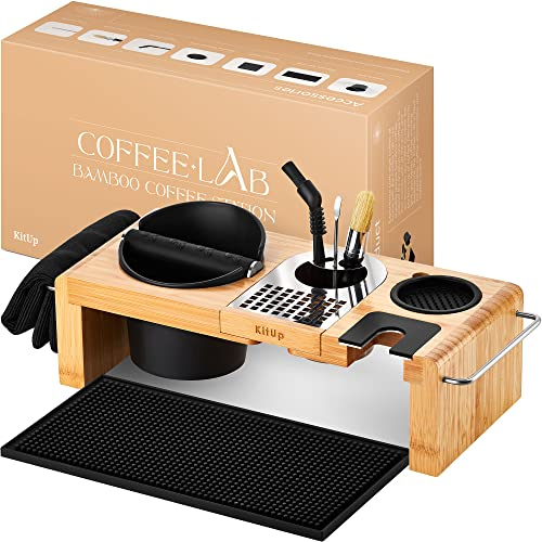KitUp Espresso Knock Box e Tamp Station – Stazione di pressatura con supporto e porta manomissione caffè – Accessori per macchina per caffè espresso per casa bar o caffè commerciale – Kit completo per