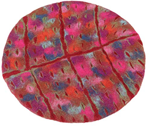 GURU SHOP Filz Stuhlauflage, Boho Sitzkissen, Handgefertigts Rundes Stuhlkissen - Rot/bunt, Wolle, 1x35x35 cm