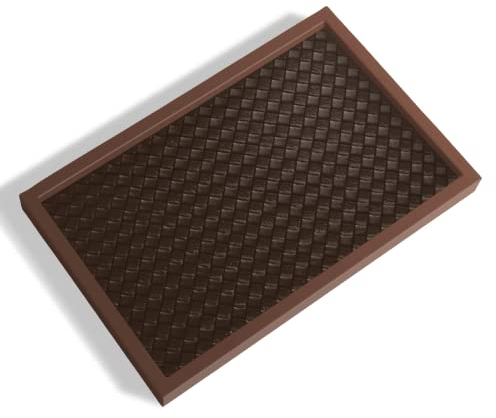 SANZIE Plaited Leather Tray for Jewellery Storage Table Organizer for Keys Phone Coin and Sundries. 11IN*7.9IN*1.7IN (Coffee-Rectangle)