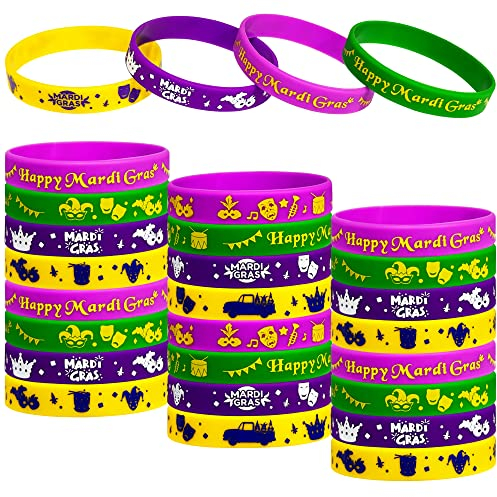 24 Packungen Mardi Gras Partyzubehör Gummi-Armbänder