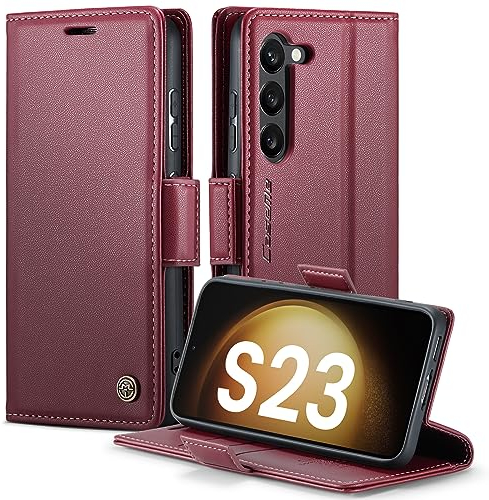 XYGLOW Cover per Samsung Galaxy S23 5G Premium Pelle PU Portafoglio Libretto Flip Case Libro Blocco RFID Magnetica Slot per Schede Antiurto Custodia per Samsung Galaxy S23 5G 6,1'' - Rosso