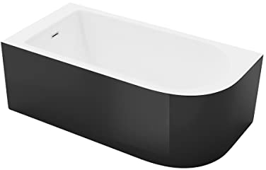 Vente-unique-Eckbadewanne - 240L - 170 x 75 x 58 cm - Ecke Links - Schwarz matt - AKINA