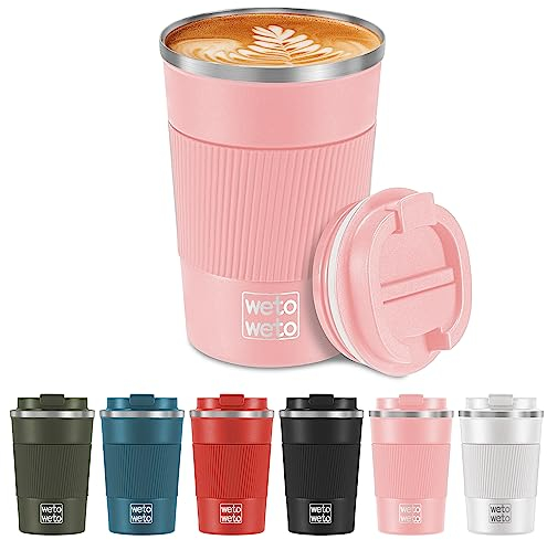 WETOWETO 380ml isolierte Kaffeetasse, auslaufsicherer Reise-Kaffeebecher, Vakuum-Edelstahl-Kaffeebecher mit Deckel, tragbarer Thermobecher, wiederverwendbare Kaffeetasse (rosa)
