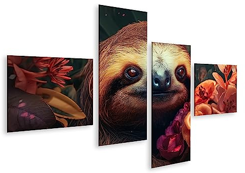 islandburner Bild auf Leinwand Faultier Bunte Tropische Blumen Wilde Tiere KI Faultier Bunte Tropisc Bilder Wandbilder Poster JAZL-4LP