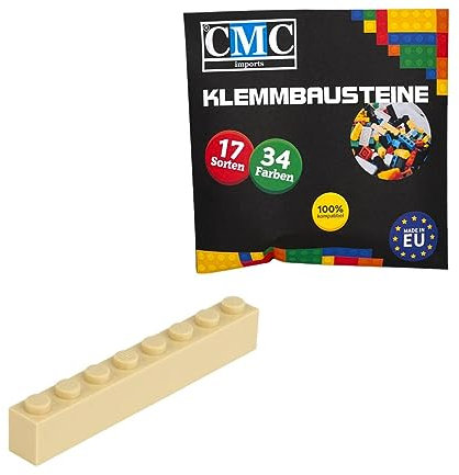 CMC imports 50 Klemmbausteine Bausteine Grundbausteine 1x8 Noppen Kompatibel 8 Noppen Bricks 34 vers. Farben (094 - Beige)