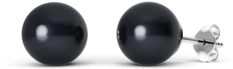 TIABELLE – Ohrstecker CRYSTAL PEARL aus Titan mit glänzenden Swarovski® Perlen – Silberfarbene Perlenohrringe für Damen – allergenfrei & hautverträglich – Handmade in Germany (8,0mm ø | Black)