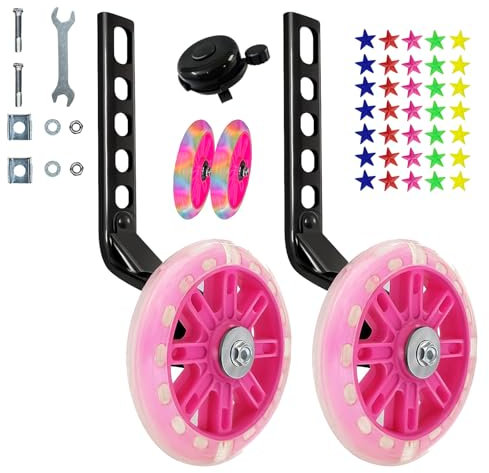 doepeBAE Bicicleta Estabilizador,Ruedas de Apoyo Bicicletas Infantil,Destello Bicicleta Estabilizador Ruedas,Ruedas de Entrenamiento Ajustables Para Ayudar a Los Principiantes a Practicar (Rosa)