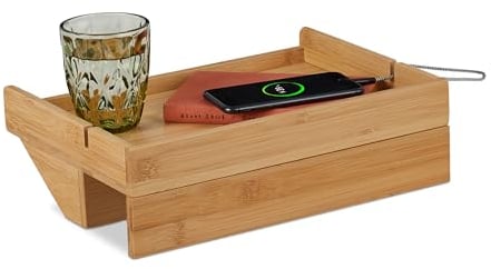 Relaxdays Bettablage, Mini-Nachtisch zum Klemmen, Bett & Hochbett, HxBxT: 10 x 33 x 24 cm, Kabelschlitze, Bambus, Natur
