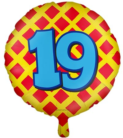 Folienballons * Zahlen 1-100 * als Deko für Kindergeburtstag, Geburtstag und Party | Ø46cm, für Luft + Helium | Happy Birthday Luftballons Ballons, Edition: 19. Geburtstag