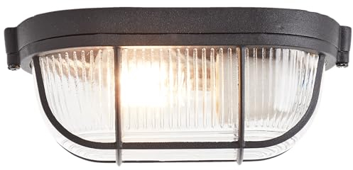 Lightbox industrielle Wand- und Deckenlampe - 9 x 21 x 11 cm - Vintage Wand- & Deckenleuchte mit Glas Abdeckung & Metall Gitter - E27, max. 40 W - aus Metall/Glas - in Schwarz