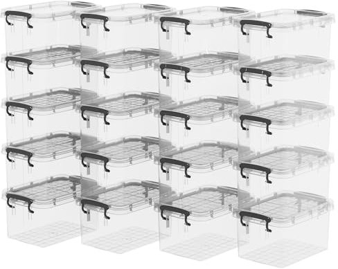 Cetomo Plastic Storage Boxes, Small Storage Box with Lids, No-Frills, Stackable, Clear, 3L- 20 Pack