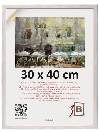 3-B Cadre de l'image MEGA - Blanc avec grain de bois optique - 30x40 cm - cadre photo en bois avec verre acrylique
