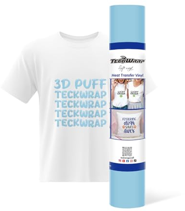TECKWRAP 3D Puff Heat Transfer Vinyl 10 x 5ft Puffy HTV Vinyl for DIY Clothing,Shirts,Logos,Hats,Fabric Foaming Iron on Vinyl Compatible with Heat Press Craft Cutters,Baby Blue