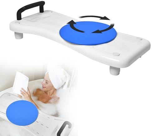 LARS360 Planche de baignoire avec plaque tournante, siège réglable pour personnes âgées, avec poignée noire et porte-savon, charge maximale 150 kg, pour baignoire d'une largeur de 41 à 63 cm
