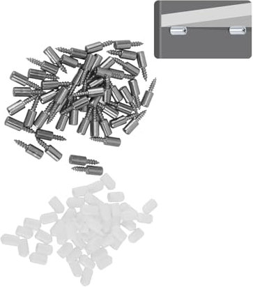 100Pcs Self-Tapping Screws Cabinet Laminate Support, Shelf Pins with Non-Slip Sleeve, Shelf Holder Steel Pin Peg, Self Drilling Screws for Glass Furniture Cabinet Support