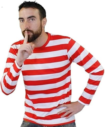 Unisex Adults Red and White Striped Long Sleeved T-Shirt - Book TV Show Character Costume