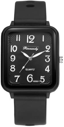 Silverora Uhren Jungen Silikon Rechteckige: Leicht Ablesbare Analoge Quarzuhr Quadratisch Silikonarmband Uhr mit Arabische Ziffernskala Geschenke für Jugendliche Mädechen Schwarz