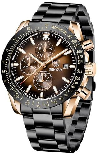BENYAR Uhren Herren Chronograph Analog Quarz Armbanduhr Herren Wasserdicht Leuchtende Datum Edelstahl Armband Herrenuhr Mode Lässig Sport Business-Kleid Uhren fur Männer Elegantes Geschenk