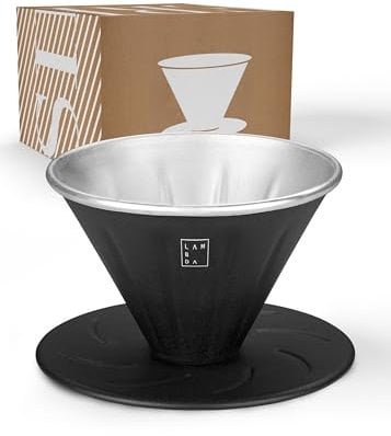 LAMBDA COFFEE® SIERRA Handfilter Kaffee Schwarz I 1 Tasse l Pour Over Kaffeebereiter klein & leicht I Größe: V01 I Kaffeefilter Wiederverwendbar Edelstahl I Filter Kaffee I inkl. Karabiner