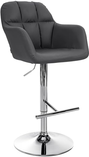 CLP Barhocker Natoma Kunstleder I 360° Drehbar, Metallgestell Höhenverstellbar Mit Fußstütze I Küchenhocker Mit Gepolsterter Sitzfläche, Farbe:schwarz, Material Gestell:Metall in Chromoptik