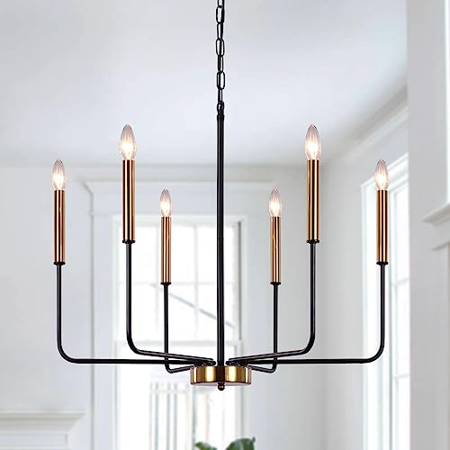 MRHYSWD Kronleuchter Schwarz Gold 6 Flammig Kronleuchter Modern, Kronleuchter Vintage für Wohnzimmer Schlafzimmer Küche Flur, Retro Deckenlampe Hängend Mit E14 Fassung