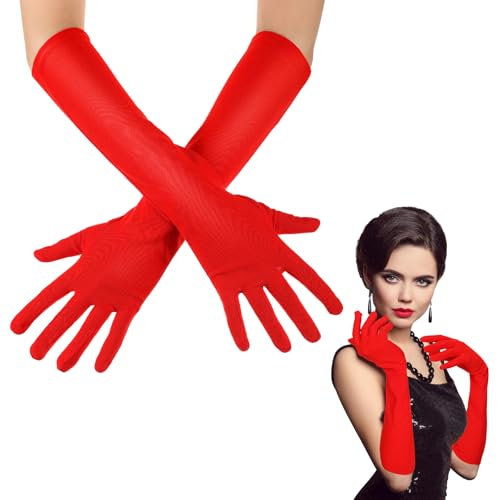 Boyiee Damen Lange Handschuhe Opernhandschuhe in Ellenbogenlänge 41 cm Party Hochzeit Handschuhe Elastische Kostümhandschuhe Abendhandschuhe für Bankett Halloween Karneval Männer Frauen(Rot)