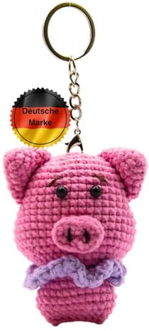 KEYSPACE Schlüsselanhänger Schwein/Susi - liebevolle gehäkeltes Schwein - Pig - Glücksschwein - Schweinchen -Schlüsselanhänger Glücksbringer Prüfung - positive Geschenke