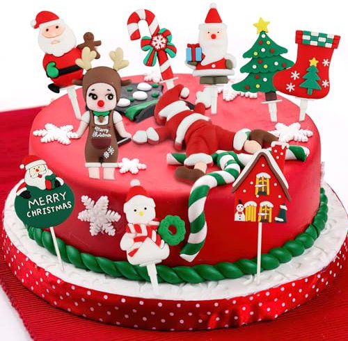 XIMEY Tortendeko Weihnachten 10 Stück Weihnachtsdeko für Torten, Weihnachten Tortendeko, Kuchen Deko Weihnachte Cupcake Plätzchen Deko, Kuchendekoration