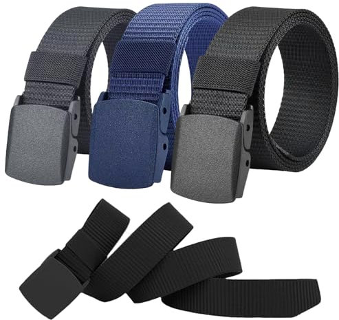 HAYGEM 4 Stück Arbeitsgürtel Herren, 130 cm Nylon Canvas Woven Stoffgürtel Herren, POM Werkstoff Unisex Frei Verstellbarer Gürtel Herren, Geeignet für Alltag, Arbeit, Reisen