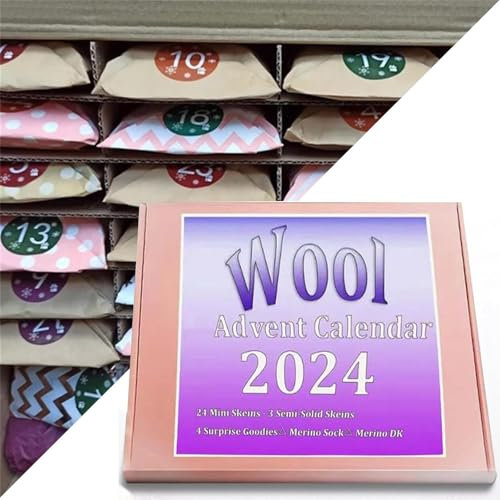 Adventskalender aus Wolle, Adventskalender mit Maschen 2024, Adventskalender mit Weihnachts- und Garnmotiven 2024, Häkel-Adventskalender, Kalender mit Maschenmarkierern (1pcs)