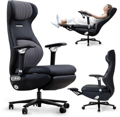 EMIAH Electric Reclining Gaming Chair with Footrest Padded Seat Ergonomic Leather Office Chair 8D Adjustable Armrests Breathable Headrest Lumbar Support Racing Style High Back Computer Chair (Black)