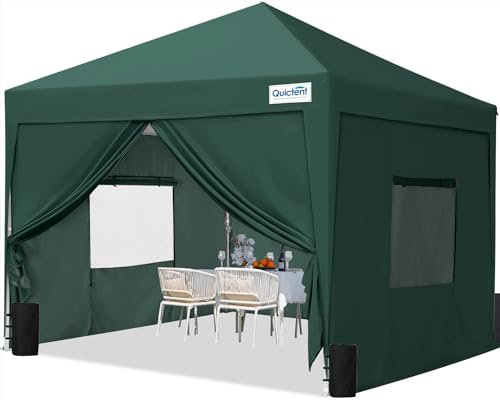 Quictent Pavillon 3x3 mit 4 Seitenteilen, Faltpavillon mit Entlüftung Wasserdicht Stabil Winterfest, Pop up Gartenpavillon mit 4 Sandsäcke, Grün