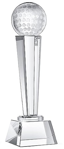 Tagtight Crystal Glass Golf Trophy - Mini Golf Trophy can Custom Engraving - Award & Paperweight, Golf Ball Trophy for Tournaments, Awar(9 X 2.8 Inch)